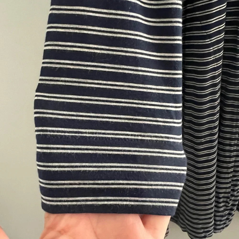 Soma Womens Navy Blue White Striped Open Front‎ Cardigan Duster Size Medium